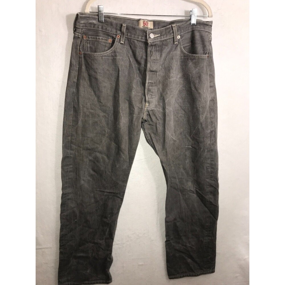 Levi's Original 501 Jeans 38x32 Denim Gray Straight Leg Button Fly